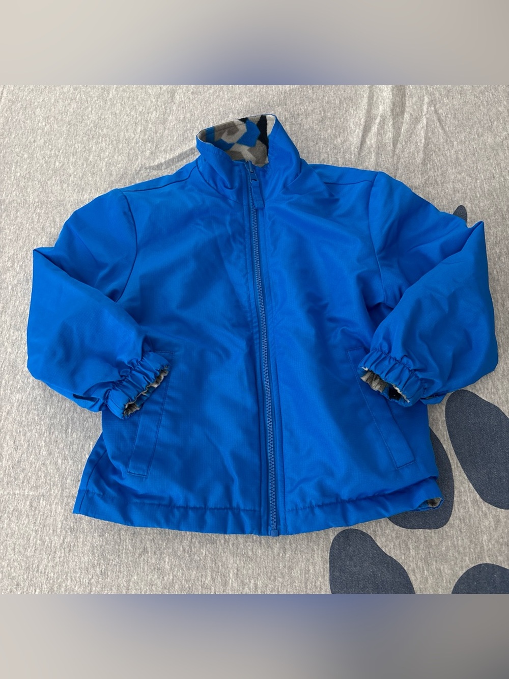Boys Reversible Windbreaker Jacket Blue & Camo Fleece Lined Size XS 4/5